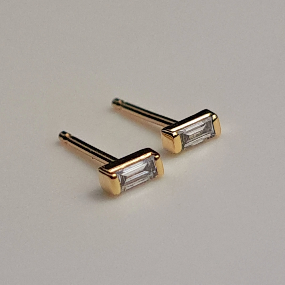Baguette Lab Diamond Stud Earrings Channel set in 14k solid gold